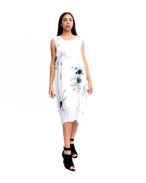 CHD 608 Double Layer Flower Print Shift Dress