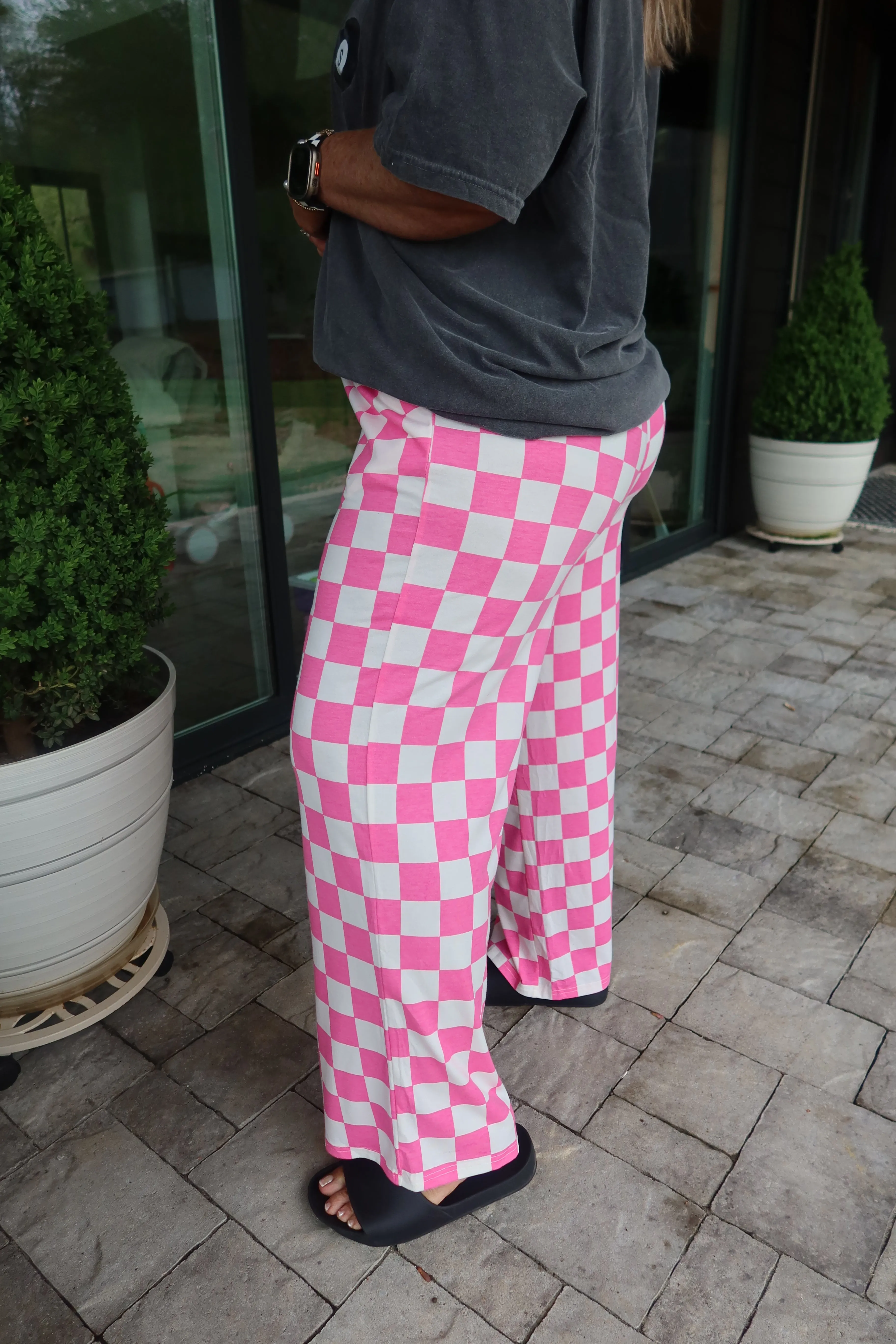 Checkered Wide Leg Pants