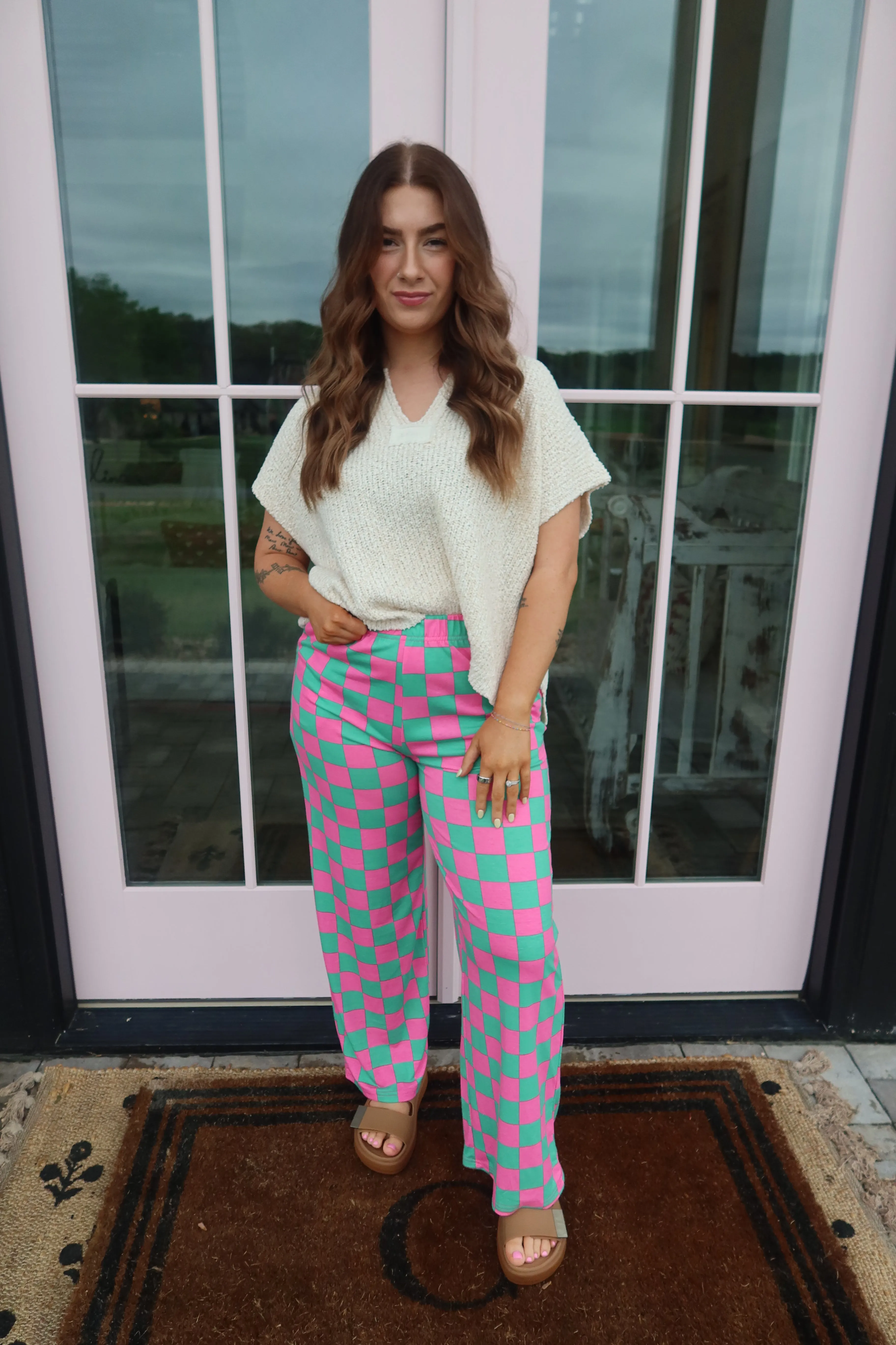 Checkered Wide Leg Pants