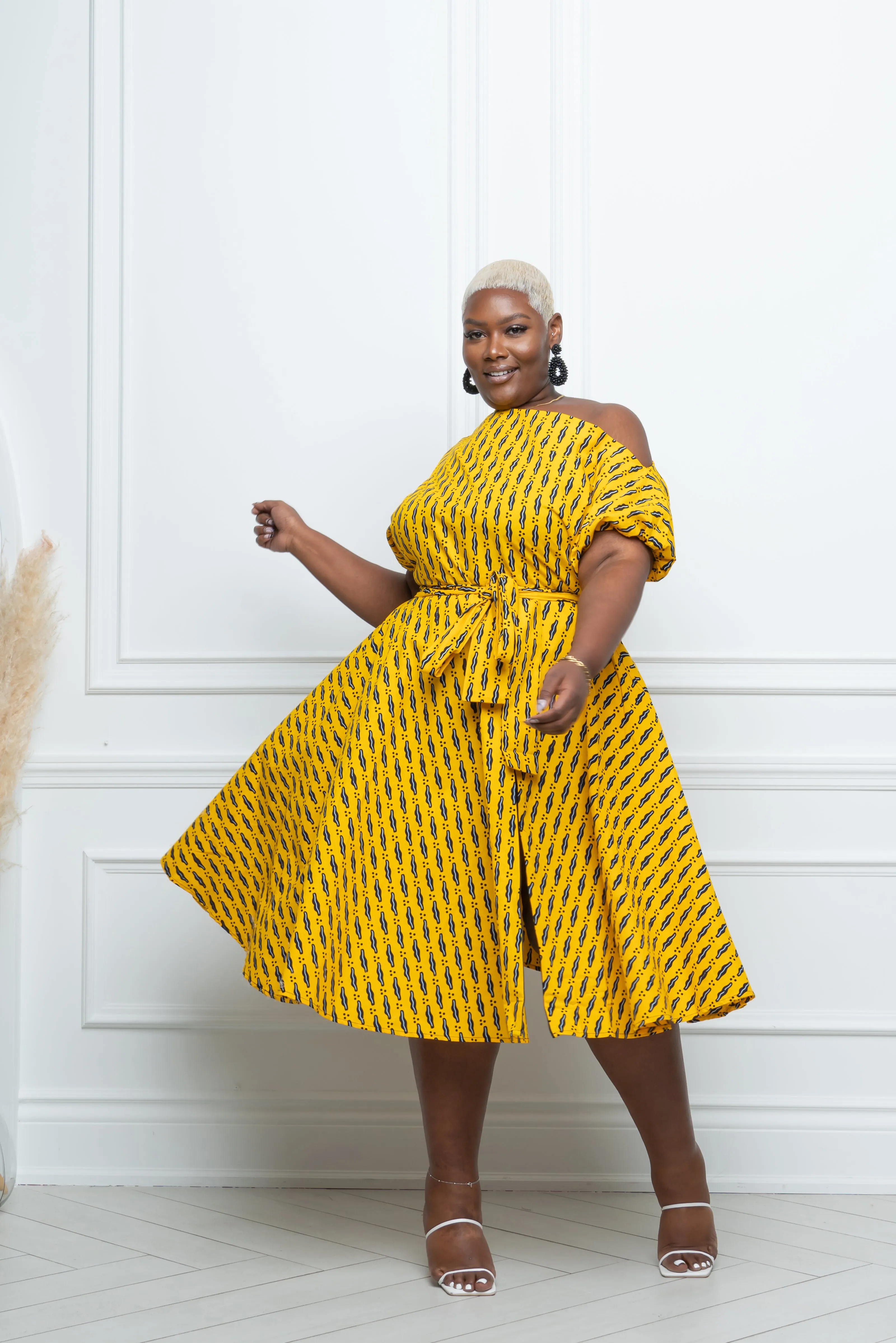 CHI-CHI African Print One-shoulder Midi Dress