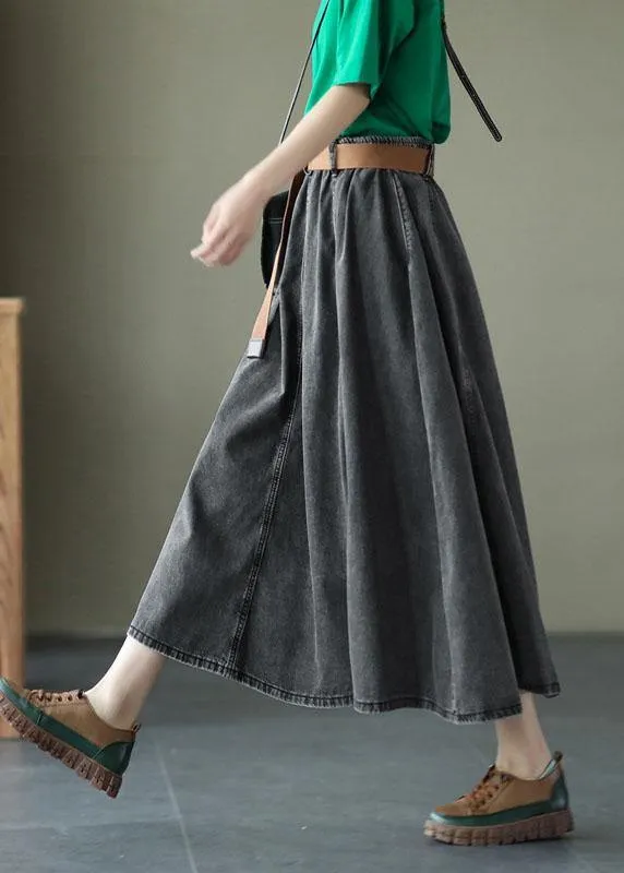 Chic Blue Retro Patchwork A Line Summer Skirts Denim