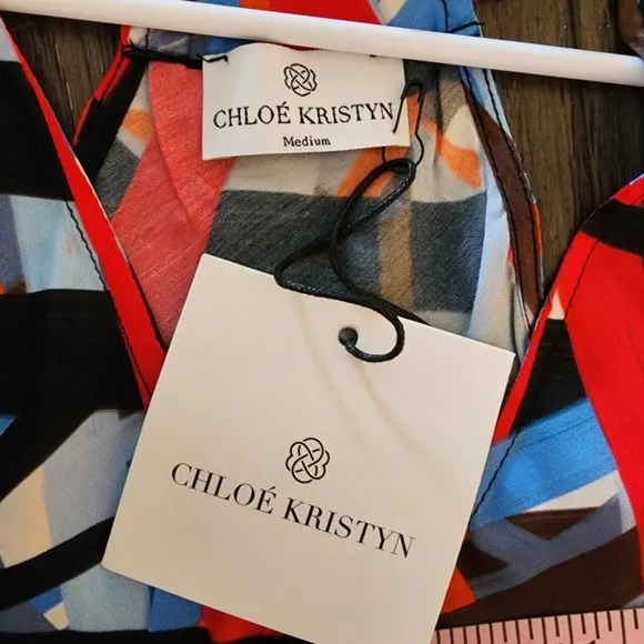 Chloe Kristyn Le Trait Nina Slip Dress NWT Blue and Red Med