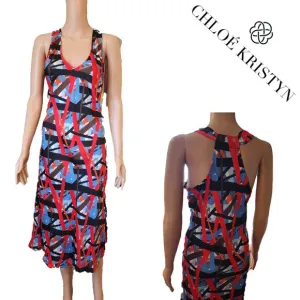 Chloe Kristyn Le Trait Nina Slip Dress NWT Blue and Red Med