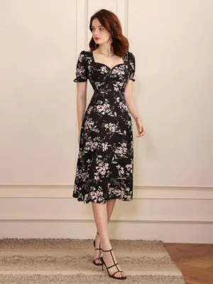 CM-DS677760 Women Trendy Bohemian Style Random Printed Short Sleeve Dress - Black