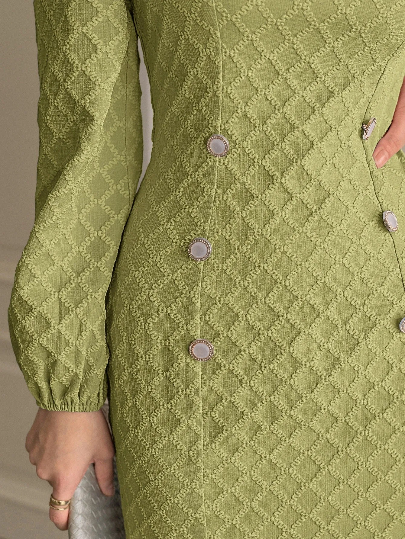 CM-DS899893 Women Elegant Seoul Style Square Neck Lantern Sleeve Mermaid Hem Jacquard Dress