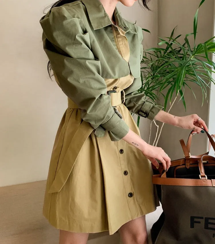 CM-DY026187 Women Casual Seoul Style Single Breasted Long Sleeve Pinched Waist Slim Dress