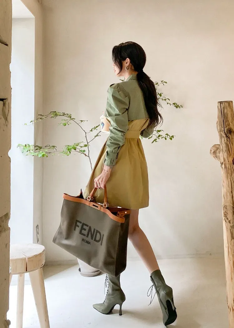 CM-DY026187 Women Casual Seoul Style Single Breasted Long Sleeve Pinched Waist Slim Dress