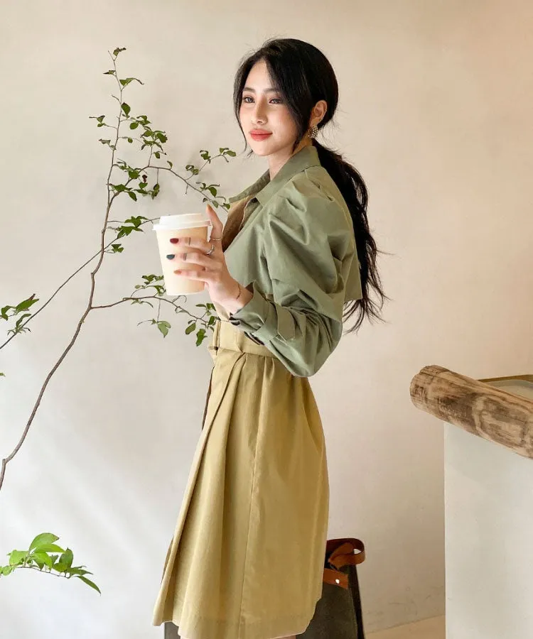 CM-DY026187 Women Casual Seoul Style Single Breasted Long Sleeve Pinched Waist Slim Dress
