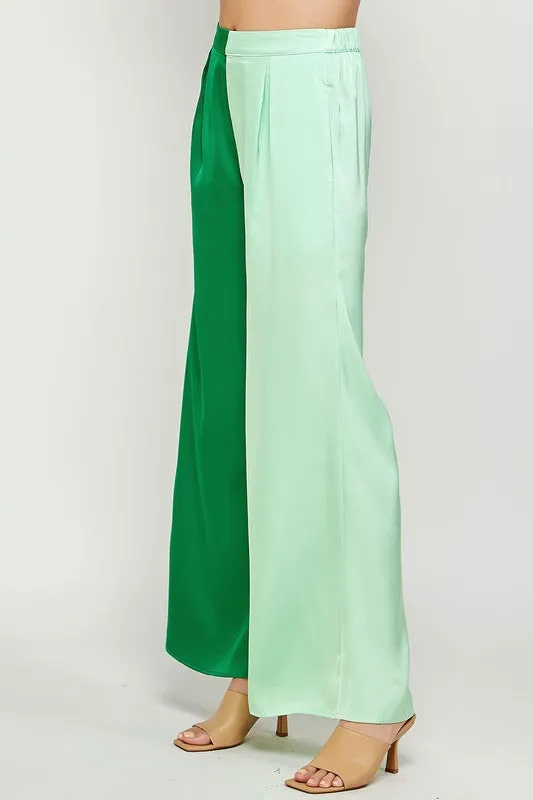 Color Block Satin Pants (Mint or Pink)