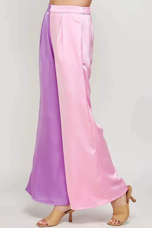 Color Block Satin Pants (Mint or Pink)