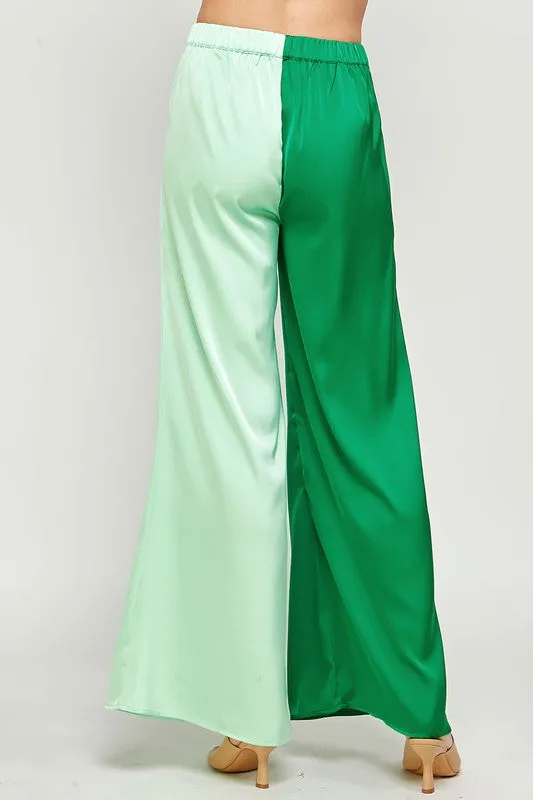Color Block Satin Pants (Mint or Pink)