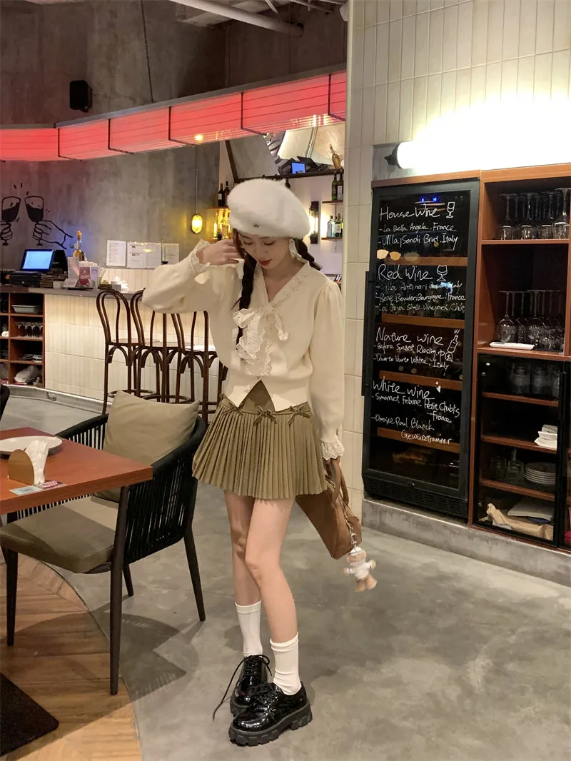 Coquette high-waist A-line skirt woolen skirt