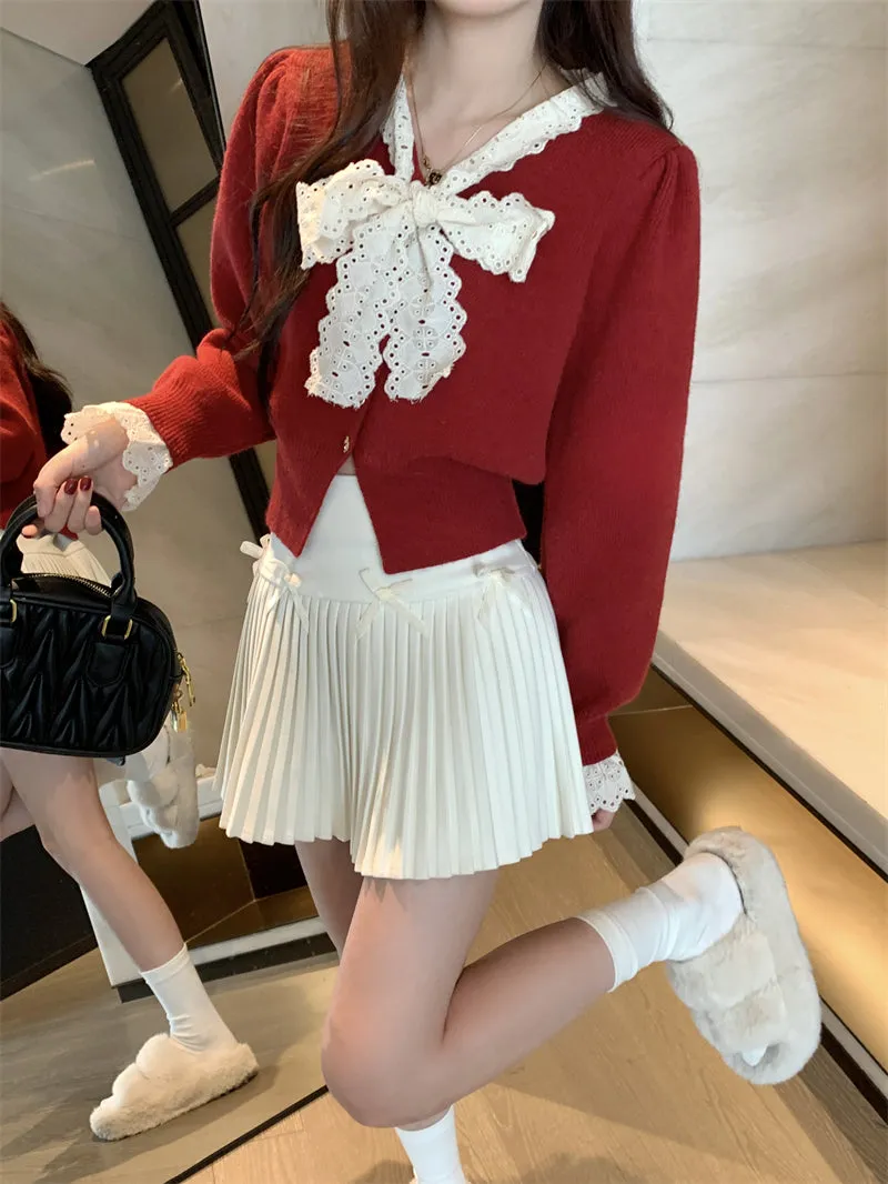 Coquette high-waist A-line skirt woolen skirt