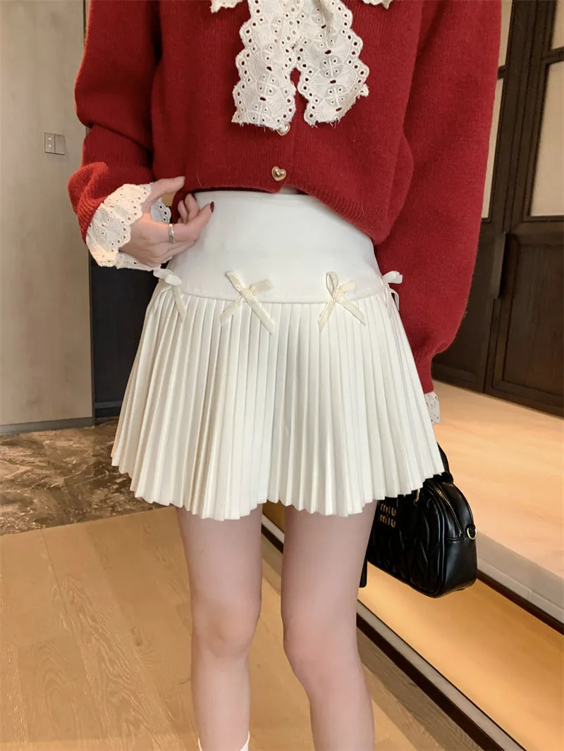Coquette high-waist A-line skirt woolen skirt