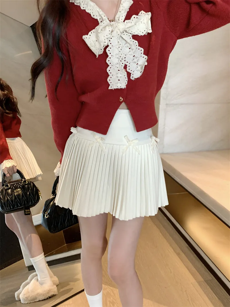 Coquette high-waist A-line skirt woolen skirt
