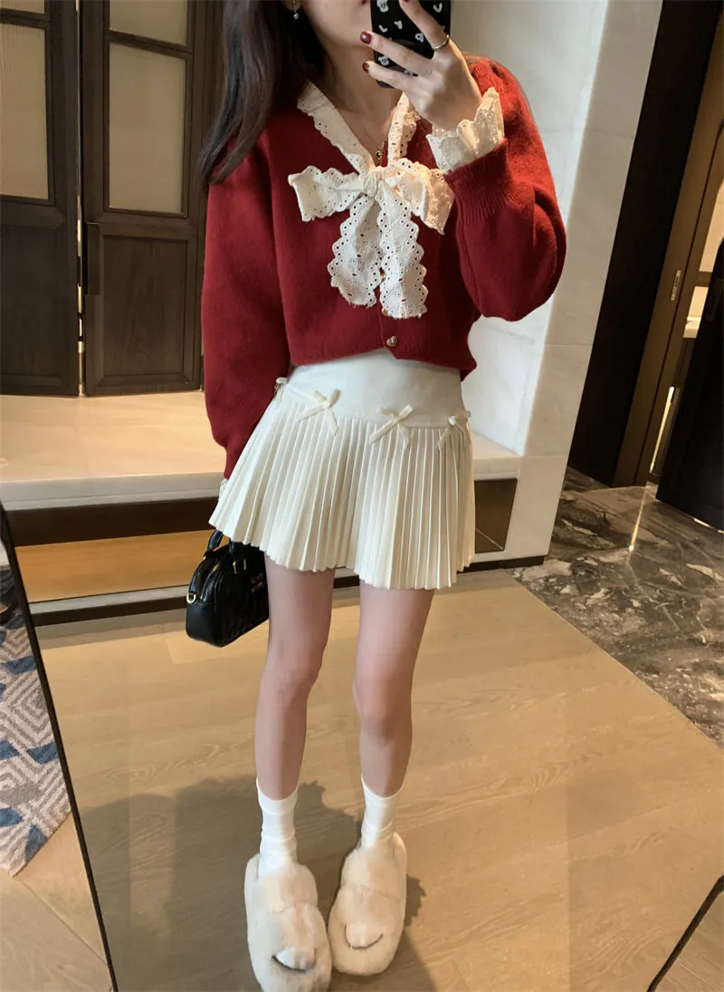 Coquette high-waist A-line skirt woolen skirt