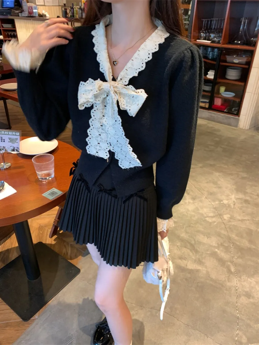 Coquette high-waist A-line skirt woolen skirt