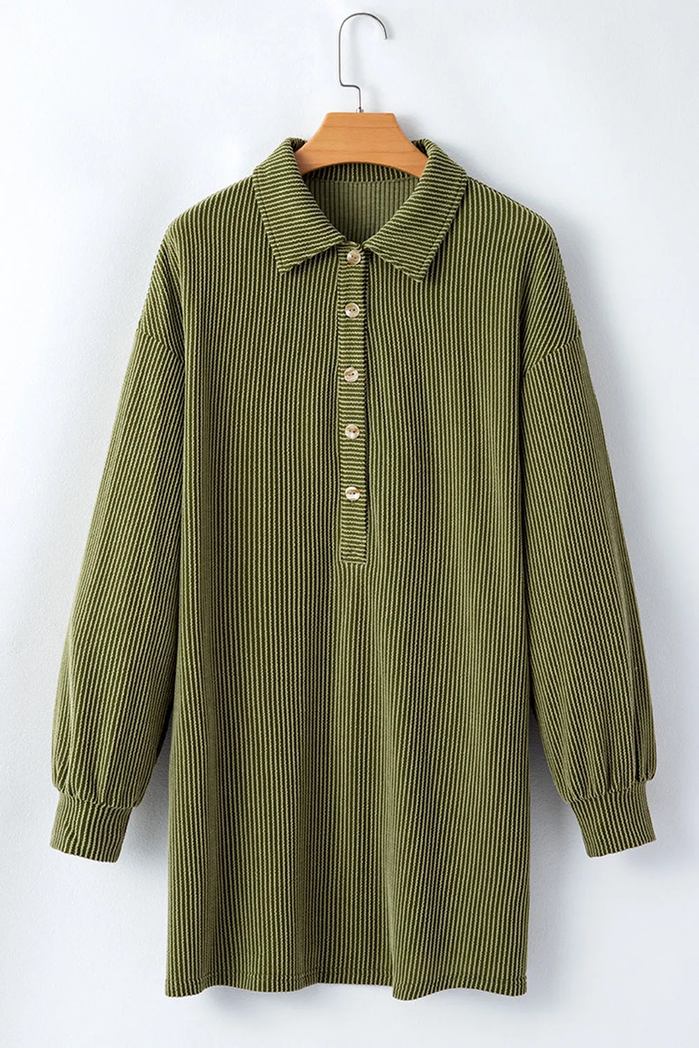 Corded Texture Mini Shift Dress with Button Placket