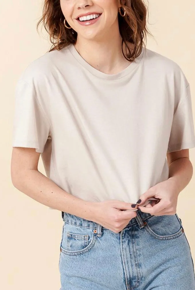 Cotton Over Sized Drop Shoulder Crew Neck Cropped T Shirt