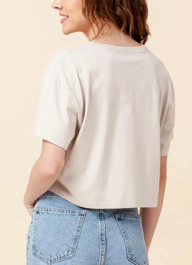 Cotton Over Sized Drop Shoulder Crew Neck Cropped T Shirt