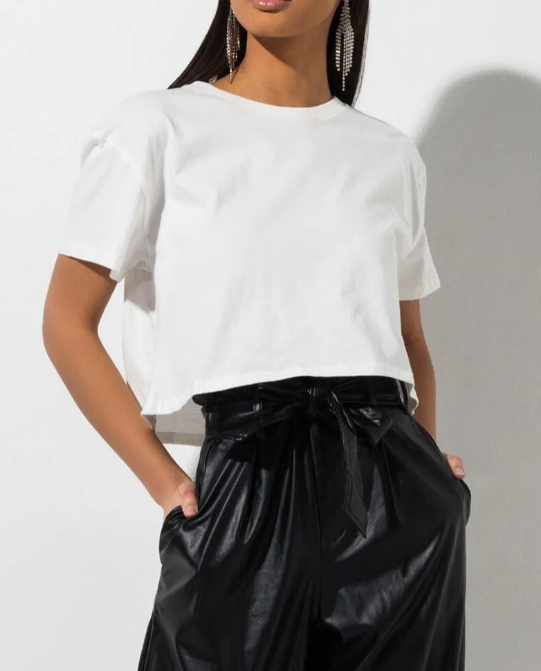 Cotton Over Sized Drop Shoulder Crew Neck Cropped T Shirt