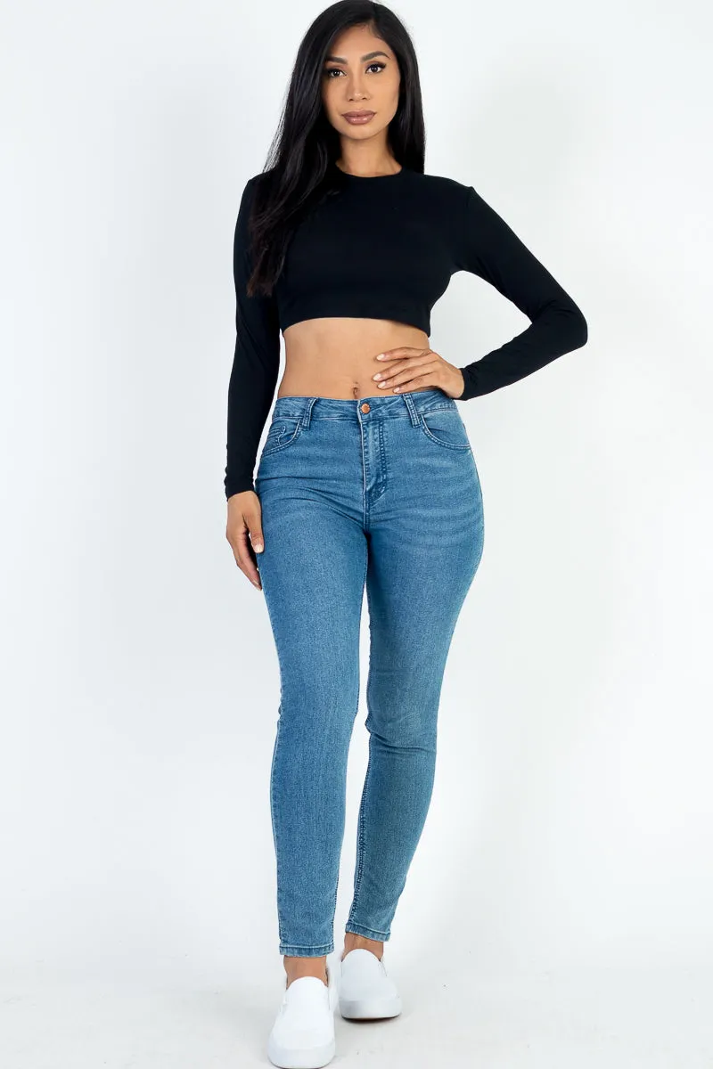 Crew Neck Long Sleeve Cropped Top