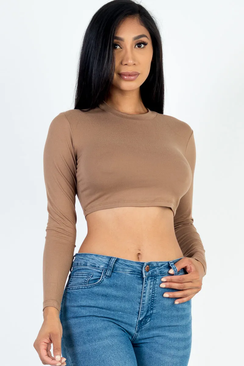 Crew Neck Long Sleeve Cropped Top