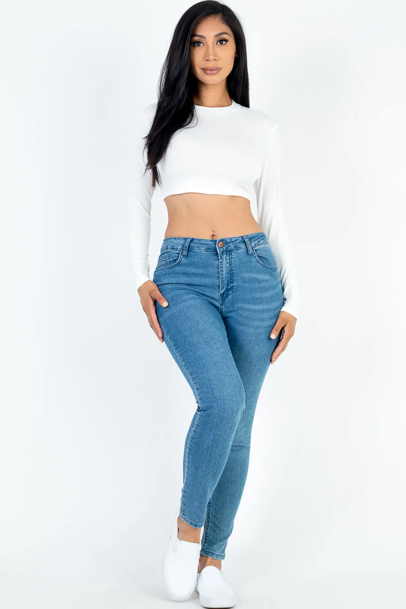 Crew Neck Long Sleeve Cropped Top