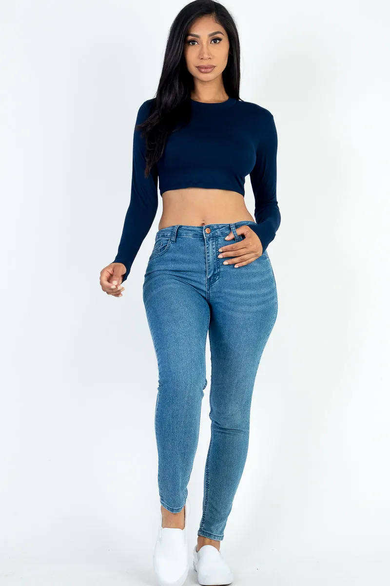 Crew Neck Long Sleeve Cropped Top