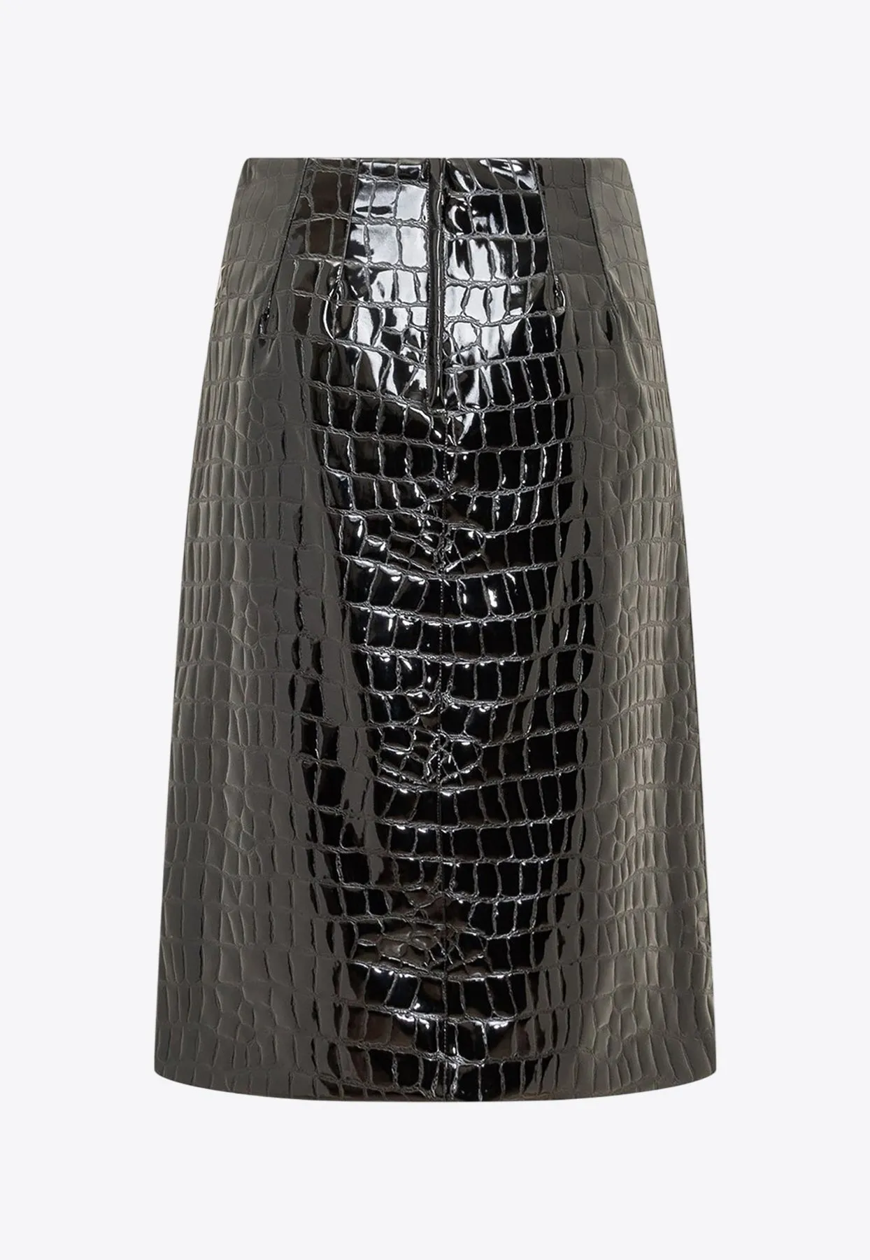 Croc-Embossed Faux Leather Midi Skirt