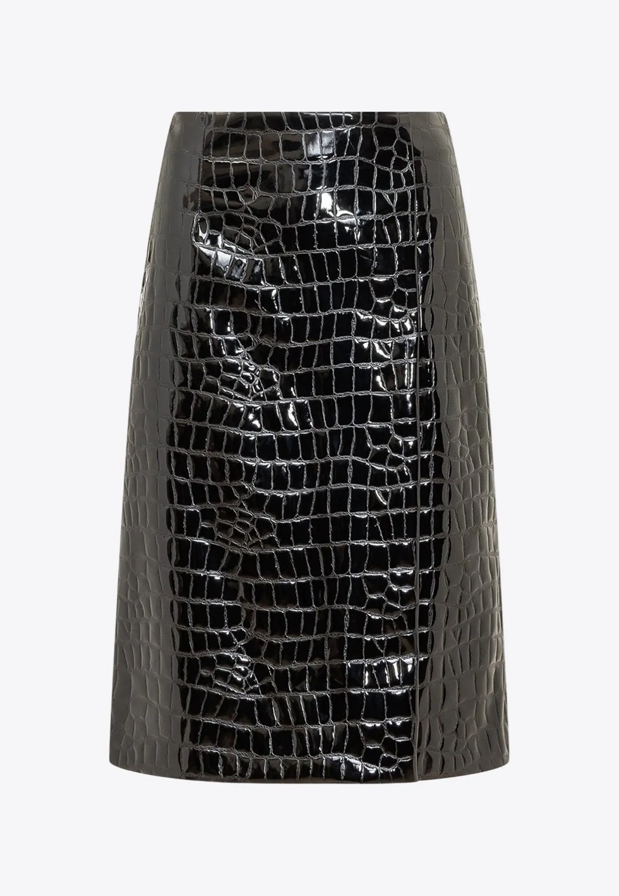 Croc-Embossed Faux Leather Midi Skirt