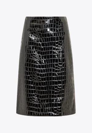 Croc-Embossed Faux Leather Midi Skirt