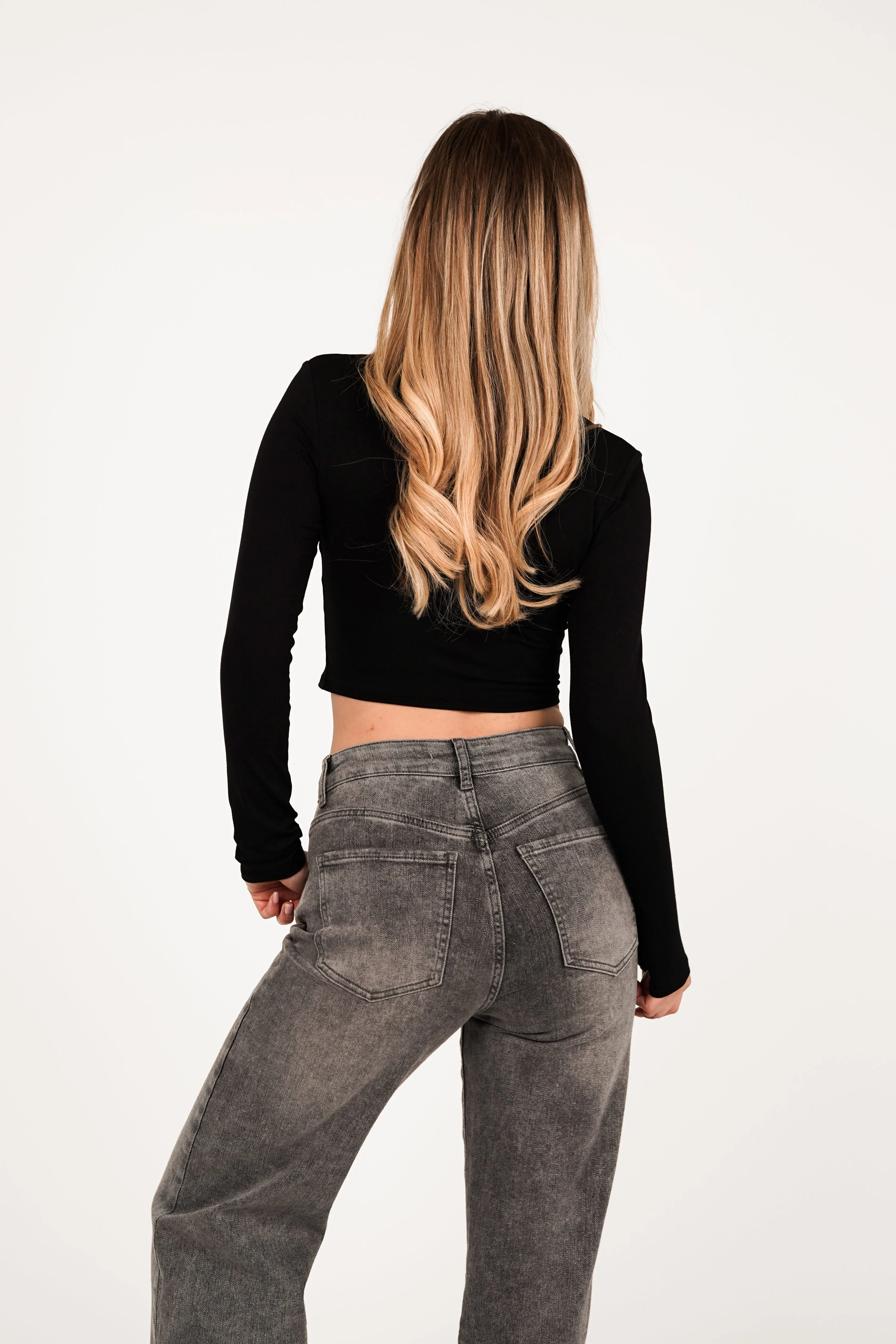 Crop top zwart met lange mouwen - Leela