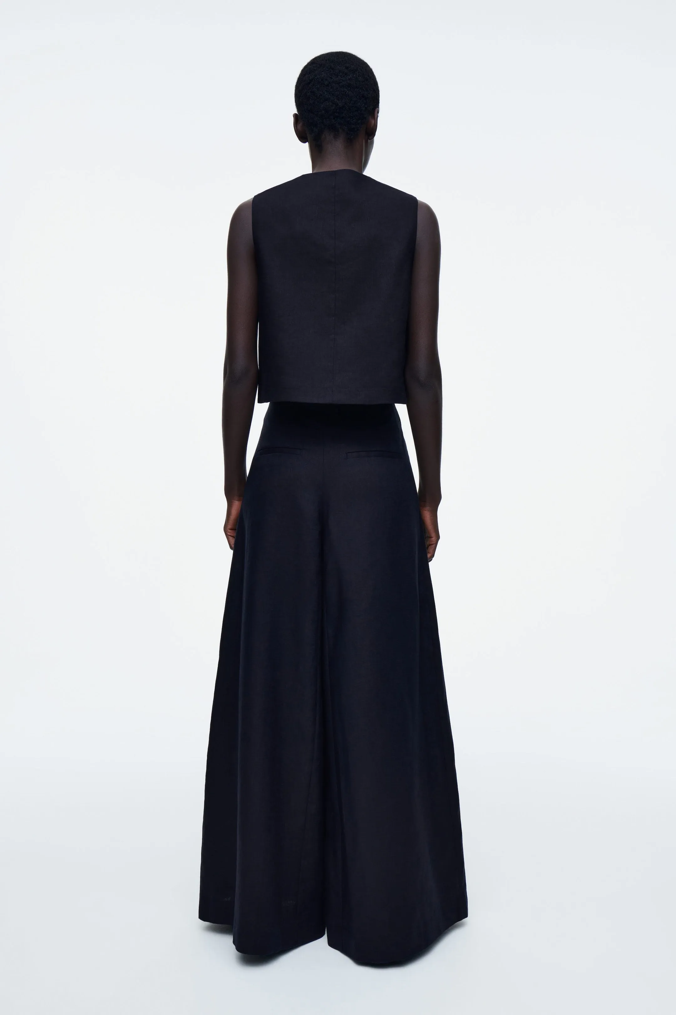 Cropped linen waistcoat - navy
