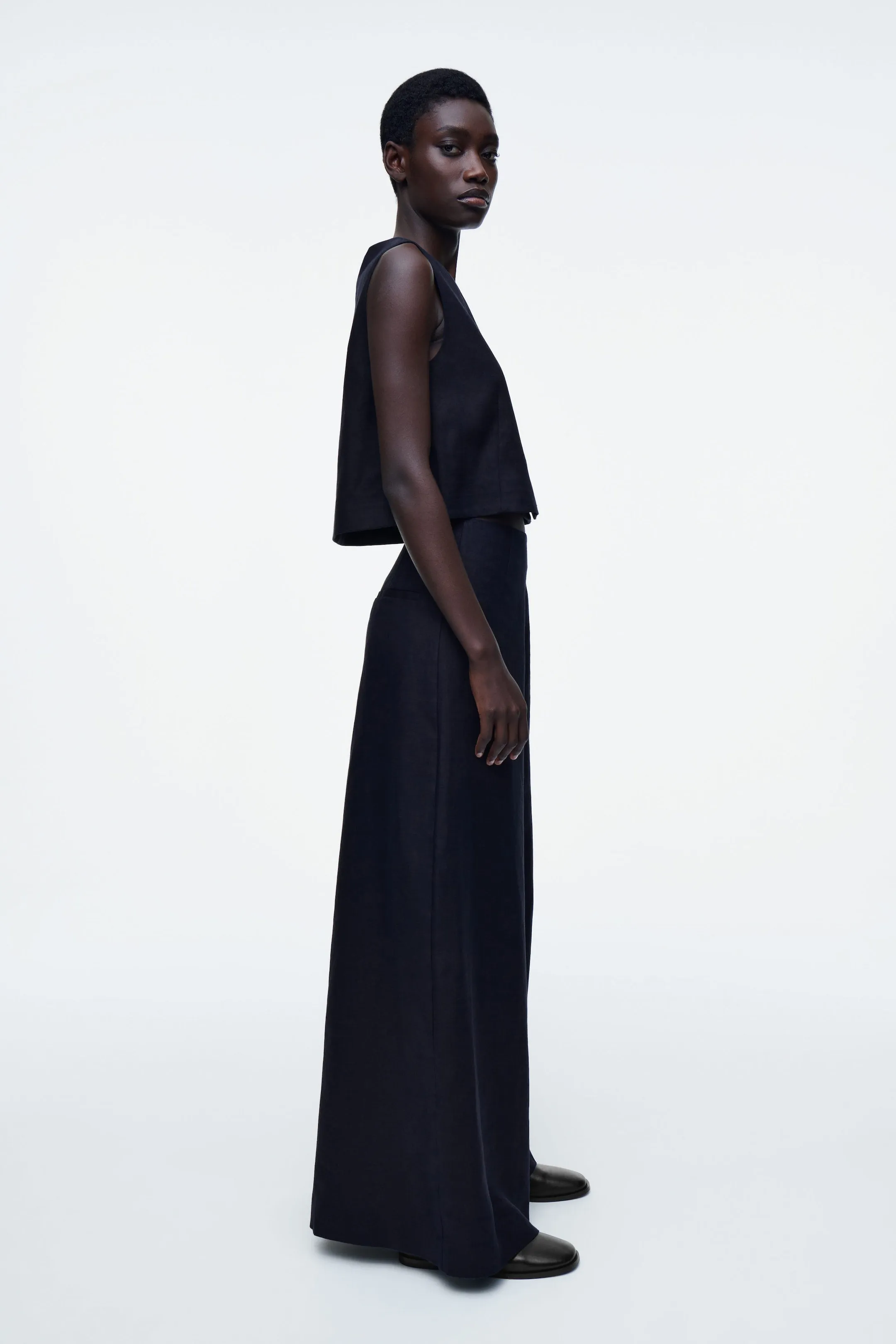 Cropped linen waistcoat - navy