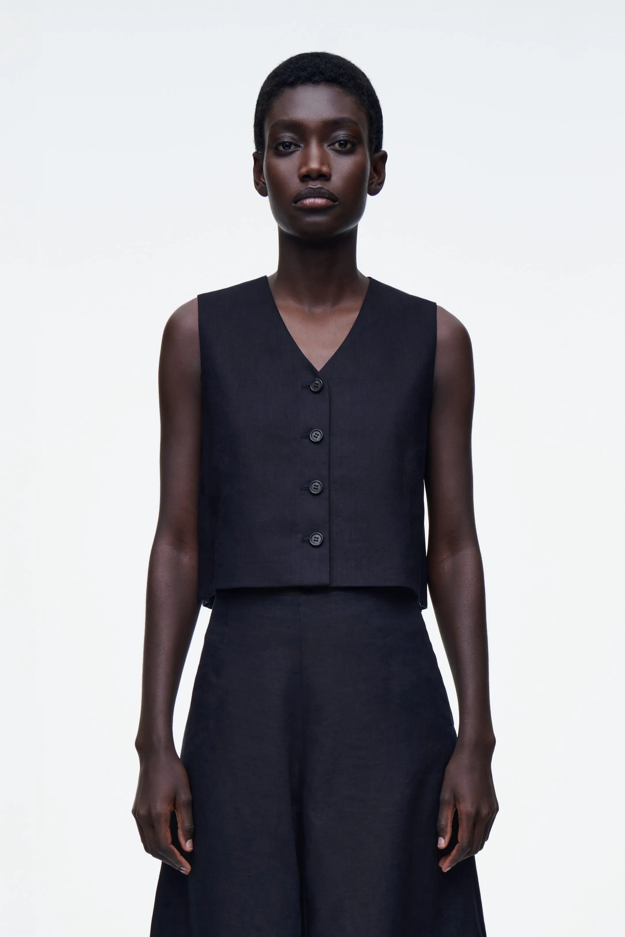 Cropped linen waistcoat - navy