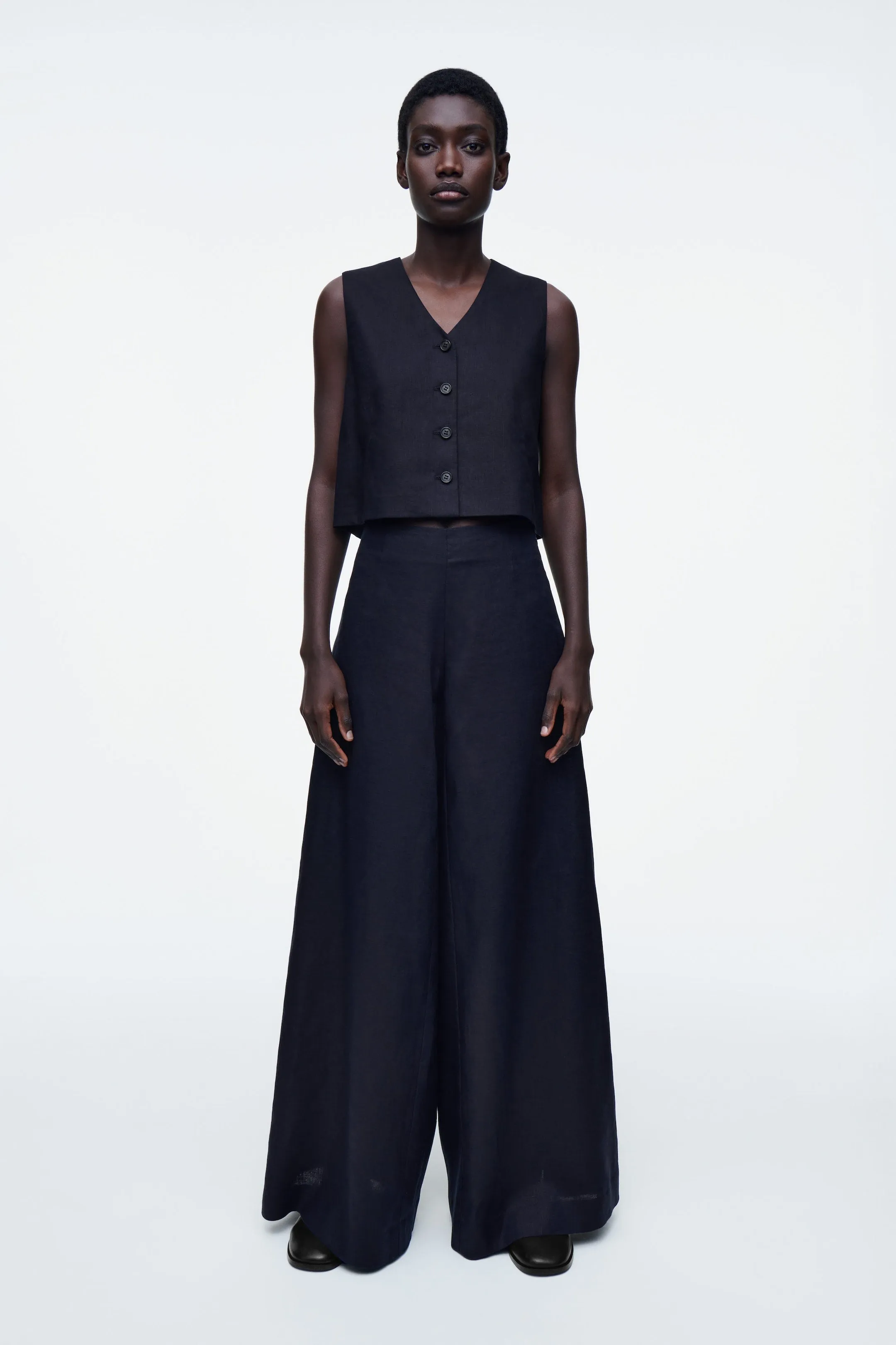 Cropped linen waistcoat - navy