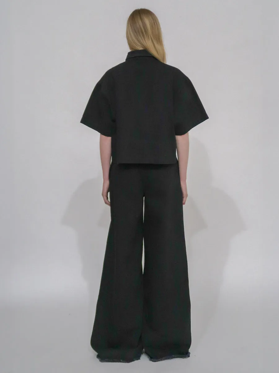 CROPPED OVERSIZED POLO - BLACK DENIM