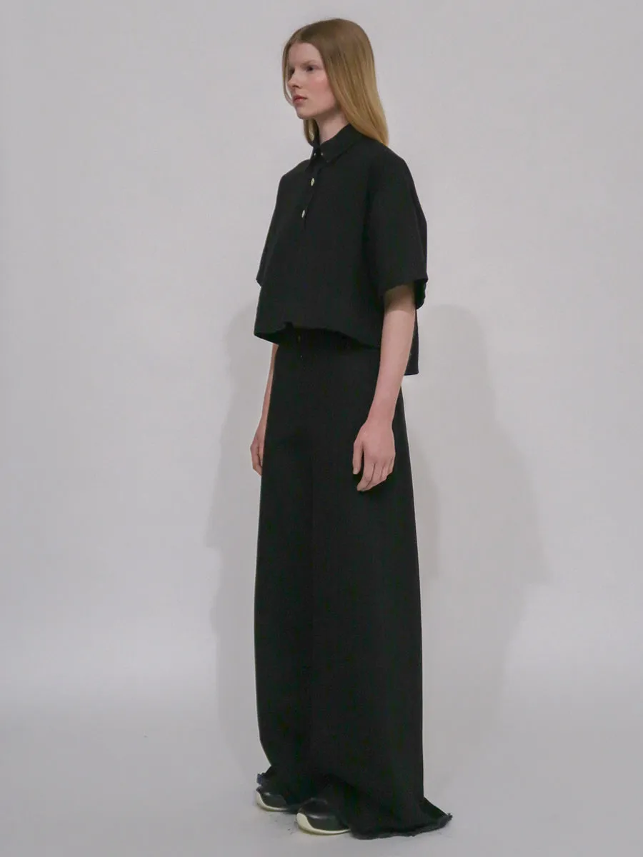 CROPPED OVERSIZED POLO - BLACK DENIM