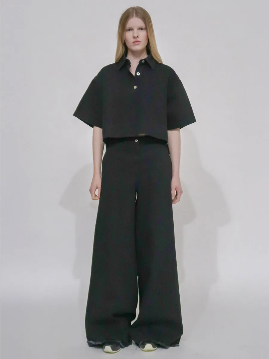 CROPPED OVERSIZED POLO - BLACK DENIM