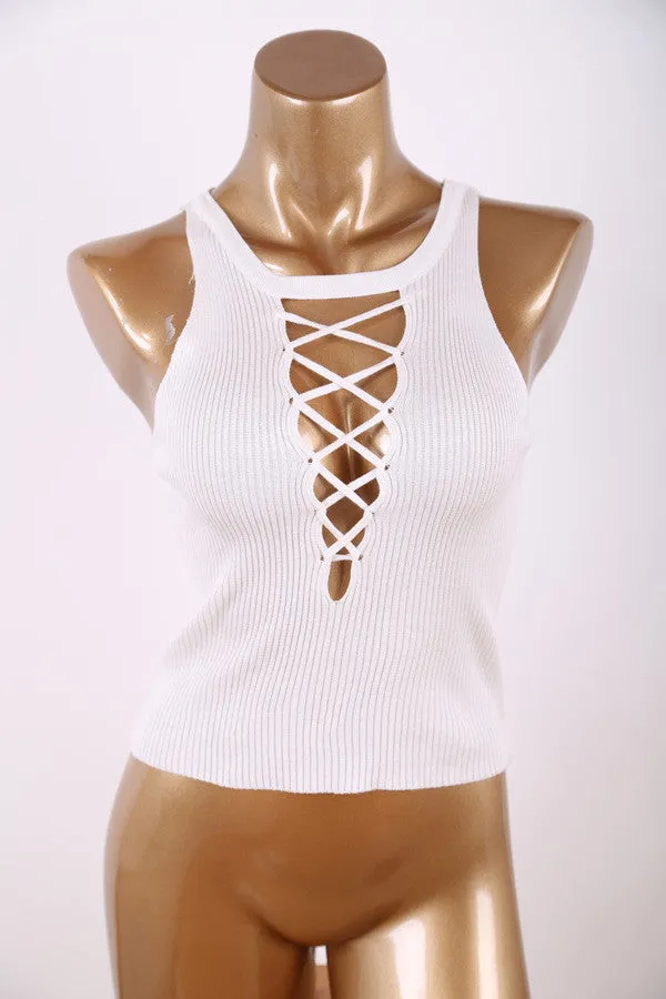 Cross Strappy Knitted Lace Up Top Sexy Crop Top Women Cropped Women's Tank Tops Women y Melville Croptop For Summer
