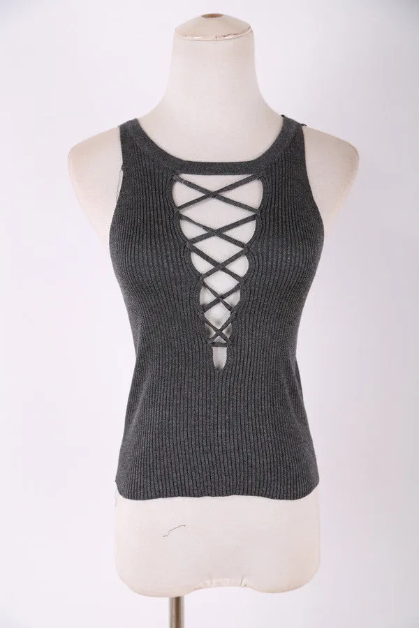 Cross Strappy Knitted Lace Up Top Sexy Crop Top Women Cropped Women's Tank Tops Women y Melville Croptop For Summer