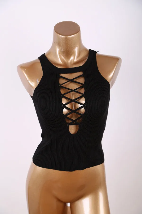 Cross Strappy Knitted Lace Up Top Sexy Crop Top Women Cropped Women's Tank Tops Women y Melville Croptop For Summer