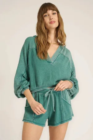 Dante Seamed Burnout Thermal Hoodie by Project Social T | Pacific Teal