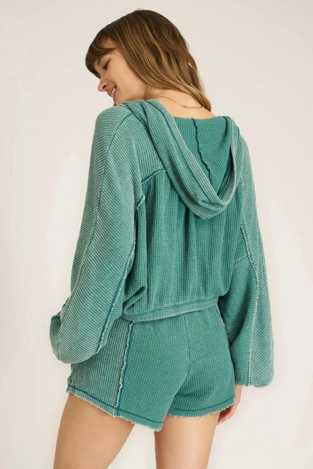 Dante Seamed Burnout Thermal Hoodie by Project Social T | Pacific Teal