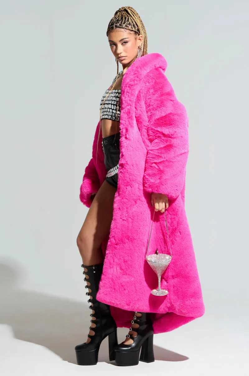 DAYANNE FAUX FUR TRENCH IN FUCHSIA