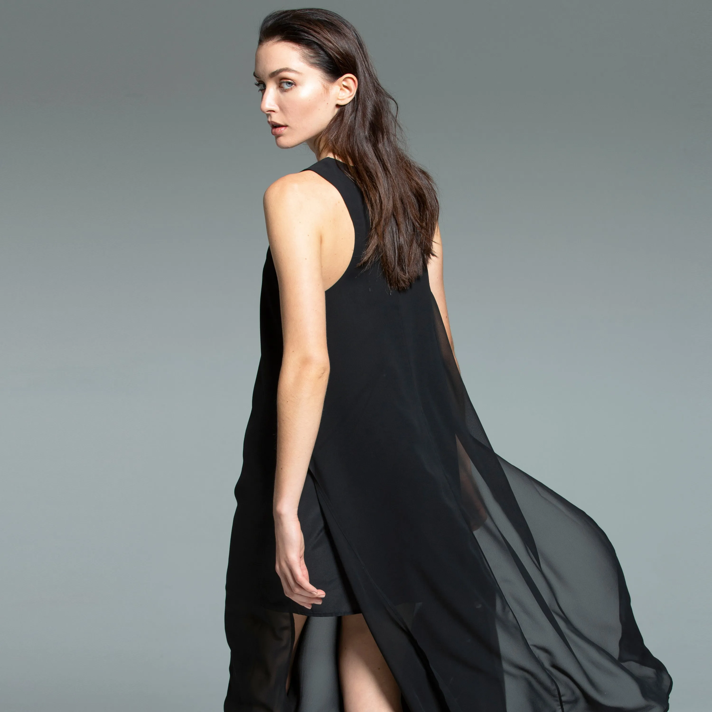 Deep-V Chiffon Overlay Dress