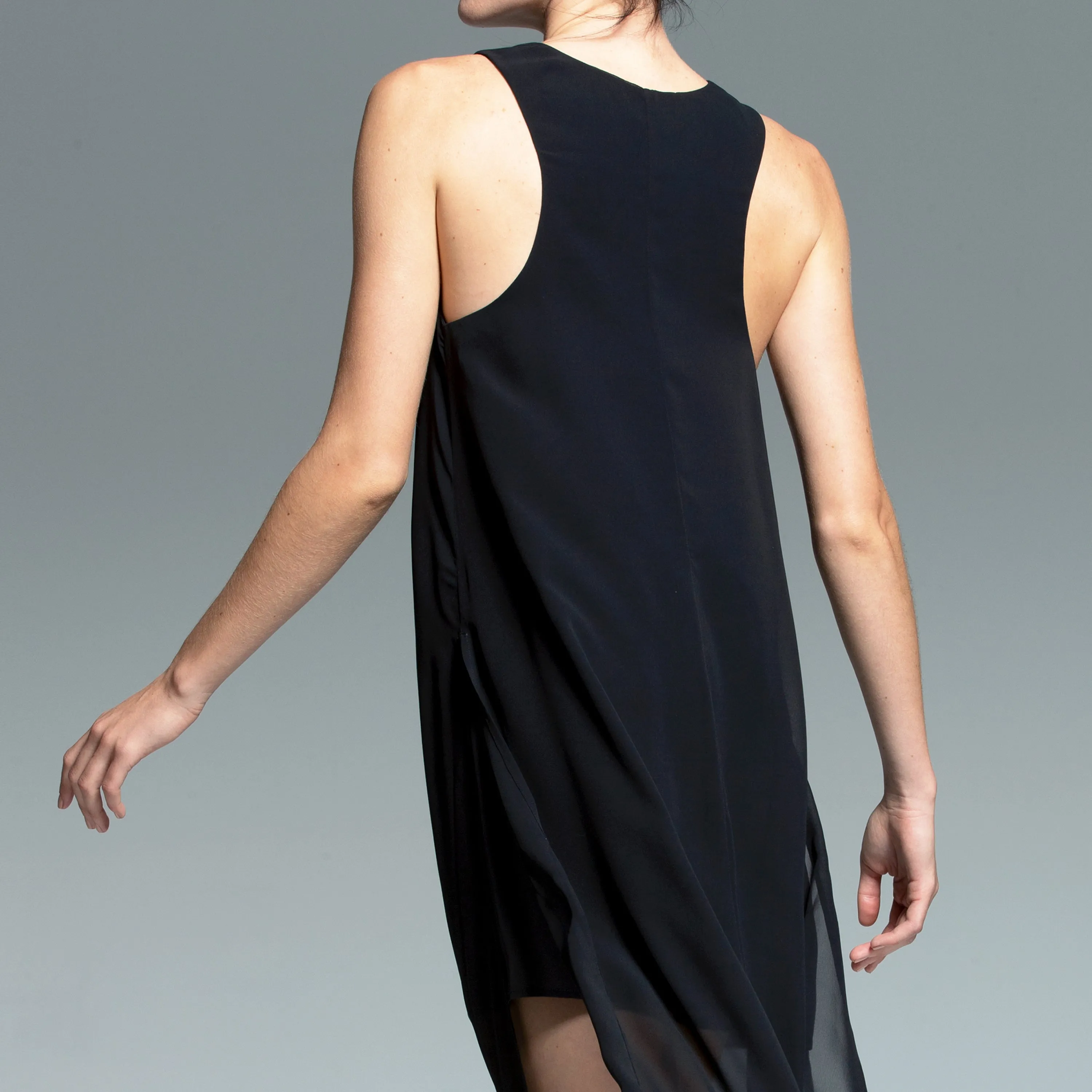 Deep-V Chiffon Overlay Dress