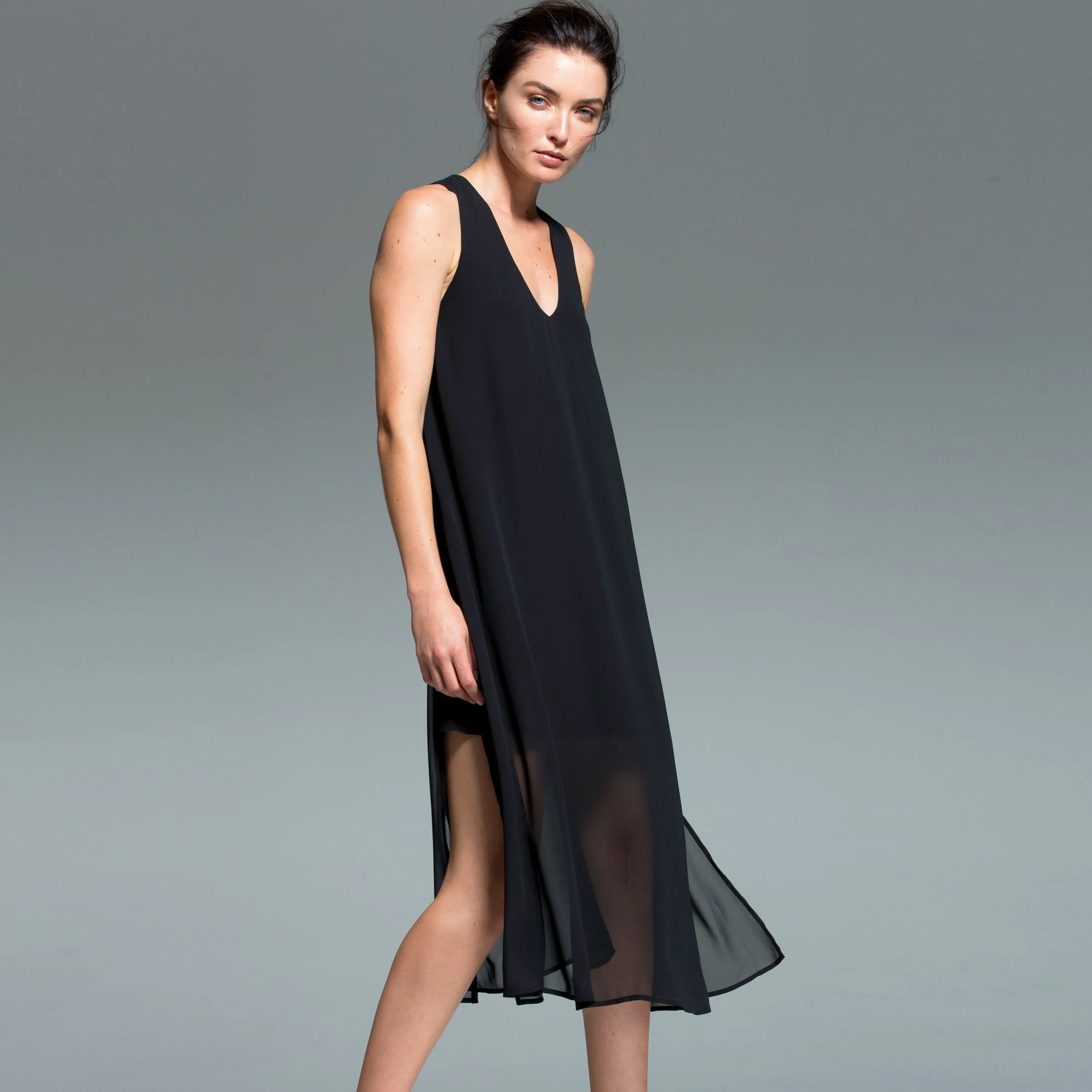 Deep-V Chiffon Overlay Dress