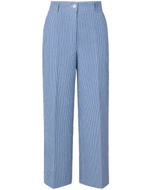 Denim and Cream Seersucker Chiara Wide Leg Crop Pant